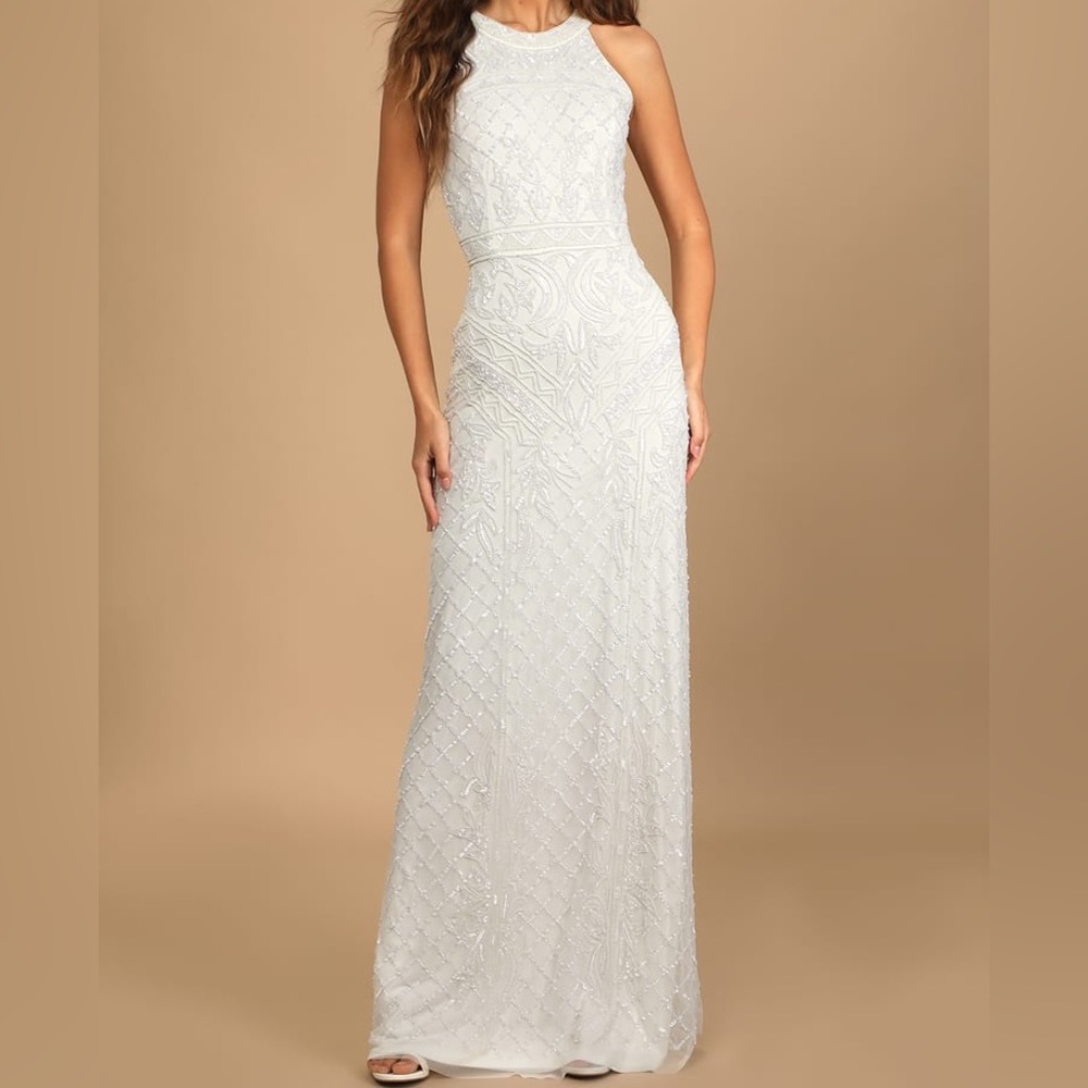 NEW White Beaded Halter Wedding Dress